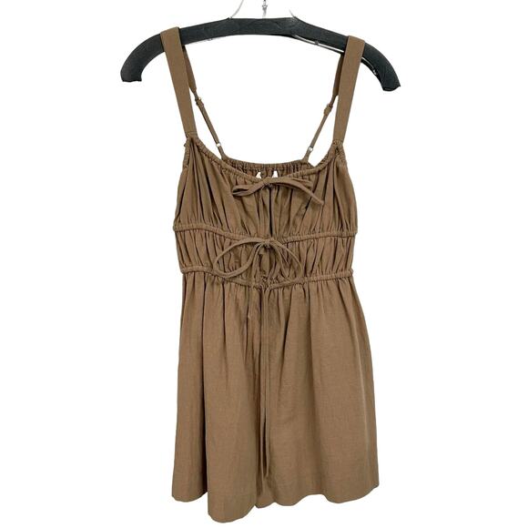 NWT Mustard Seed Dark Taupe Smocked Bodice Drawstring Tie Romper Small - Picture 2 of 8